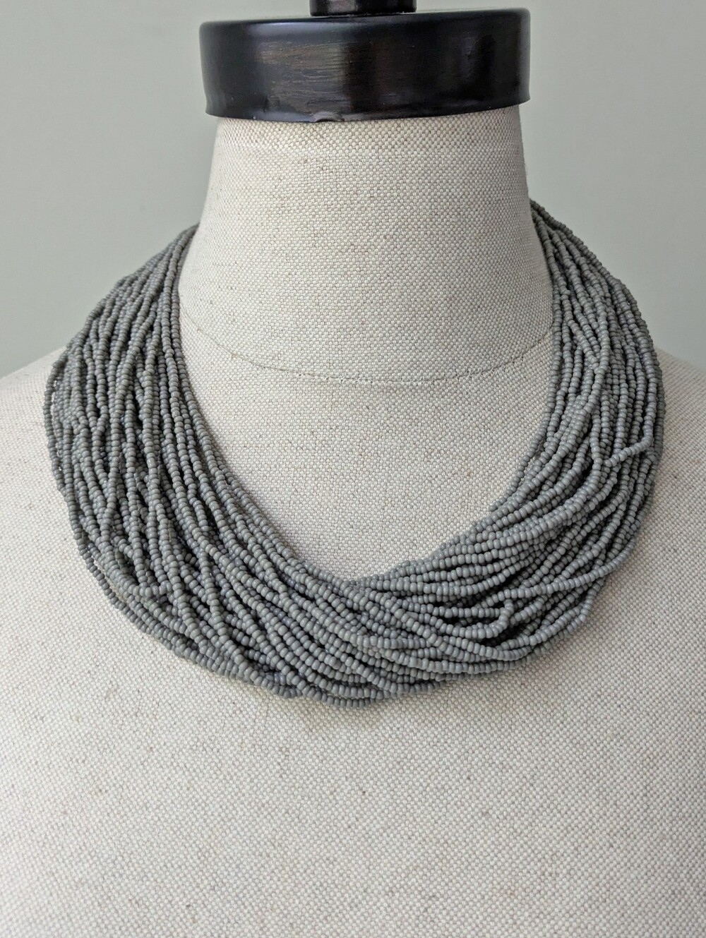 Sage Green Seed Bead Multi Strand Necklace